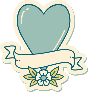 Bir insan tarafından çizilmiş geleneksel bir kalp ve bayrak stili dövme çıkartması.