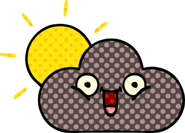 Bir insan tarafından çizilmiş fırtına bulutu ve güneşin çizgi romanı.