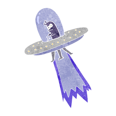 Bir insan tarafından çizilmiş freehand retro çizgi film uçan daire.