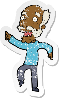 Bir insan tarafından çizilmiş, korkmuş yaşlı bir adamın karikatür yapıştırması.