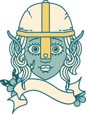 Retro Dövme Tarzı Elf Savaşçısı karakteri Bir insan tarafından çizilmiş