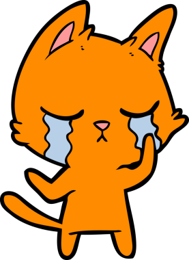 Bir insan tarafından çizilmiş ağlayan çizgi film kedisi.