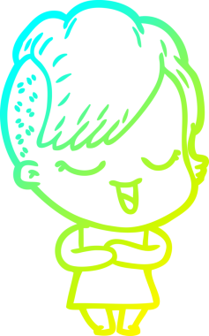 Bir insan tarafından çizilmiş mutlu çizgi film kızı çizimi.