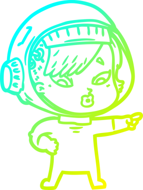 Bir insan tarafından çizilmiş soğuk gradyan çizgili astronot kadın çizimi.