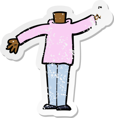 Bir insan tarafından çizilmiş, karikatür bir vücudun gerilmiş etiketi.