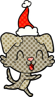 Gülen el çizimi çizgi roman tarzı Noel Baba şapkası takan bir köpek insan tarafından çizilmiş.