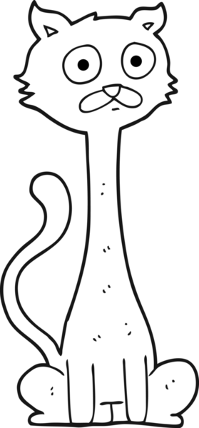 Bir insan tarafından çizilmiş siyah beyaz çizgi film kedisi.