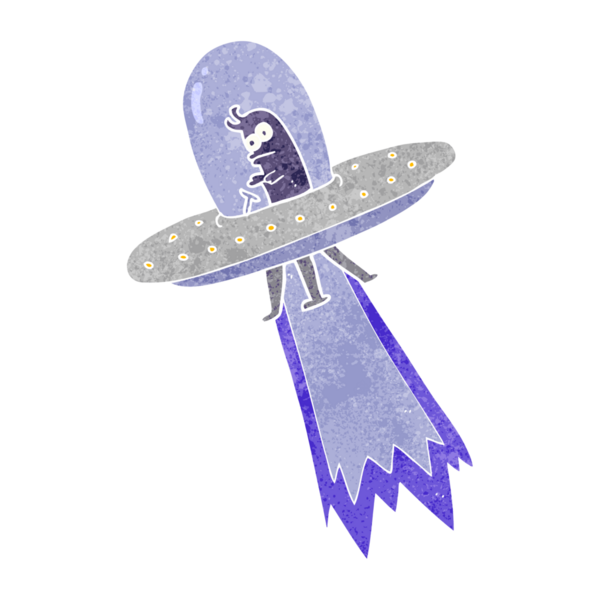 Bir insan tarafından çizilmiş freehand retro çizgi film uçan daire.