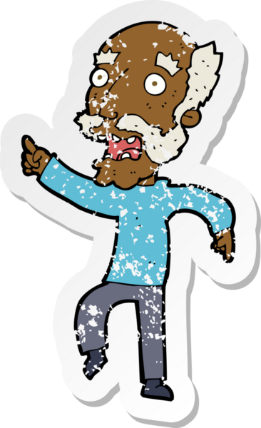 Bir insan tarafından çizilmiş, korkmuş yaşlı bir adamın karikatür yapıştırması.