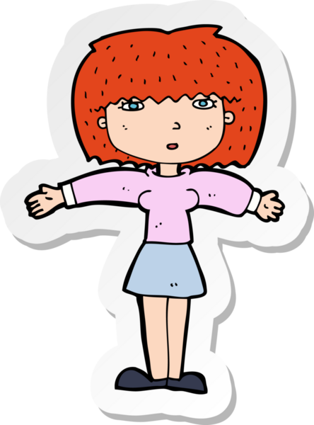 Bir insan tarafından çizilmiş omuz silken bir karikatür kadının çıkartması.