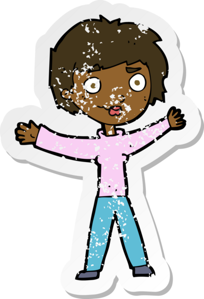 Bir insan tarafından çekilen kollarını sallayan karikatürlü bir kadının gerilimli çıkartması.