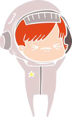 kızgın düz renkli çizgi film kızı bir insan tarafından çizilmiş.