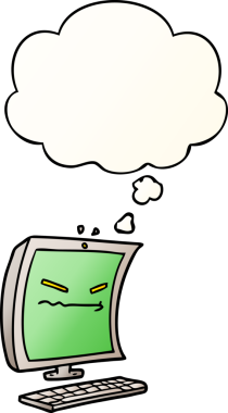 Bir insan tarafından çizilmiş, düşünce baloncuklu siber zorbalık karikatürü.