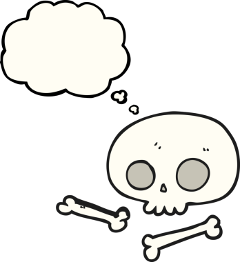 Bir insan tarafından çizilmiş serbest çizim balon kafatası ve kemikler.