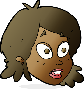 Bir insan tarafından çizilmiş, şaşırmış bir kadın yüzü.