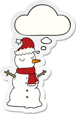 Düşünce baloncuklu kardan adam insan tarafından çizilmiş bir çıkartma.