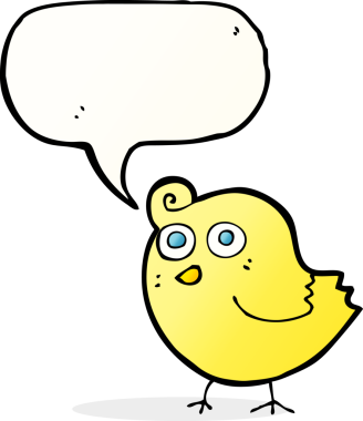 Bir insan tarafından çizilmiş konuşma baloncuklu komik çizgi film kuşu.