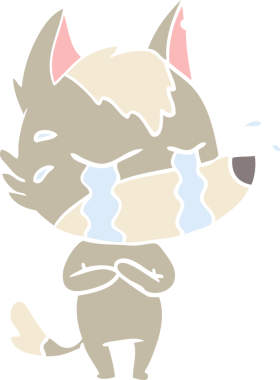 Bir insan tarafından çizilmiş düz renkli ağlayan kurt resmi.