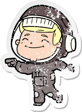 Bir insan tarafından çizilmiş mutlu bir astronotun sıkıntılı çıkartması.