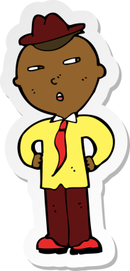 Bir insan tarafından çizilmiş şapkalı bir karikatür adamın çıkartması.