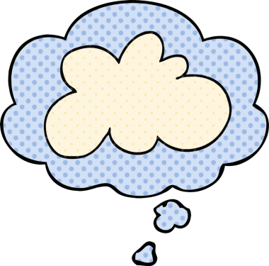 Çizgi roman tarzında bir insan tarafından çizilmiş düşünce baloncuğu olan karikatür dekoratif bulut sembolü