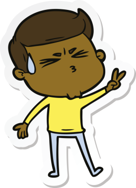 Bir insan tarafından çizilmiş terleyen bir karikatür adamın çıkartması.