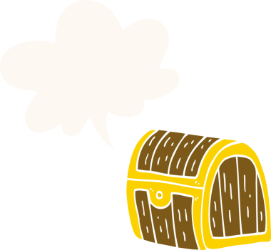 Bir insan tarafından çizilmiş eski tarz konuşma baloncuklu hazine sandığı.