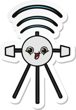 Bir insan tarafından çizilmiş şirin bir çizgi film uydusunun çıkartması.