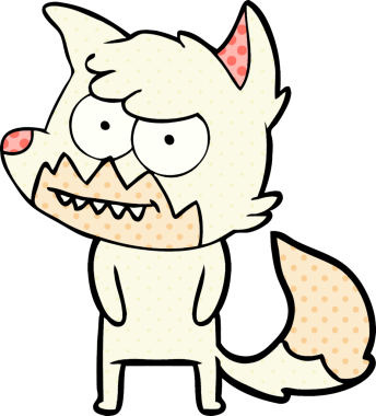 Bir insan tarafından çizilmiş sırıtan tilki çizgi filmi.