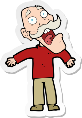 Bir insan tarafından çizilmiş yaşlı bir adamın korktuğu bir karikatür çıkartması.