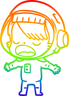 Gökkuşağı gradyan çizgi çizimi Bir insan tarafından çizilmiş konuşan astronot