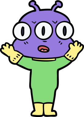 Bir insan tarafından çizilmiş üç gözlü uzaylı çizgi filmi.