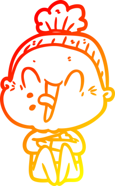 Bir insan tarafından çizilmiş mutlu, yaşlı bir kadının sıcak çizgi çizimi.