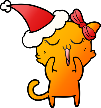 Bir insan tarafından çizilmiş Noel Baba şapkası takan bir kedinin gradyan çizimi.