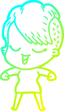 Bir insan tarafından çizilmiş mutlu çizgi film kızı çizimi.