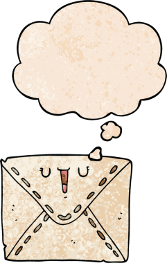 bir insan tarafından çizilmiş grunge desen biçiminde düşünce baloncuğu olan karikatür zarfı