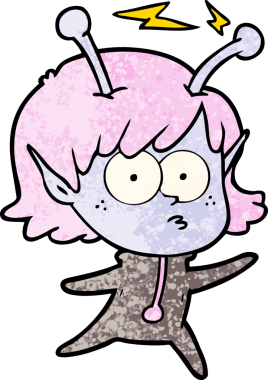 Bir insan tarafından çizilmiş uzaylı kız.