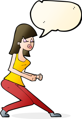 Bir insan tarafından çizilmiş konuşma balonlu çılgın dansçı kız.