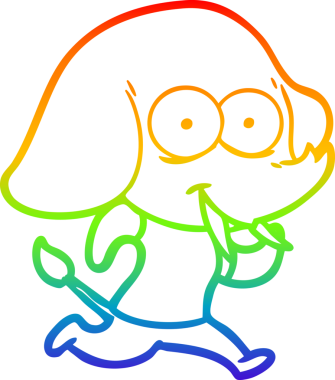 Gökkuşağı gradyanı çizimi bir insan tarafından çizilmiş mutlu bir filin çizimi