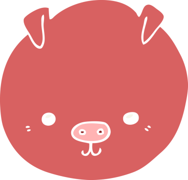 Bir insan tarafından çizilmiş düz renkli çizgi film domuzu.