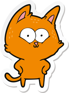 Bir insan tarafından çizilmiş çizgi film kedisinin çıkartması.