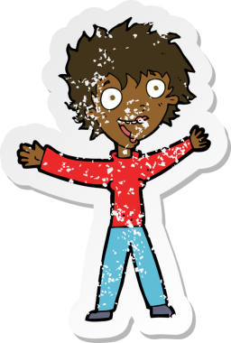 Bir insan tarafından çizilmiş heyecanlı bir karikatürün gerilimli yapıştırması.