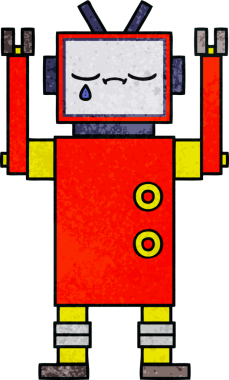 Bir insan tarafından çizilmiş bir robotun retro grunge dokusu