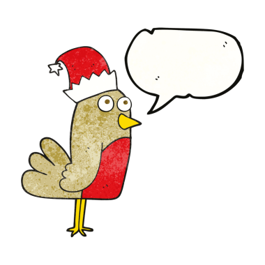 Bir insan tarafından çizilmiş serbest konuşma balonu desenli karikatür noel robini.