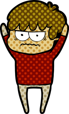 Bir insan tarafından çizilmiş sinirli çizgi film çocuğu.