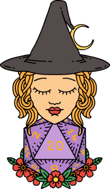 Retro Dövme Tarzı İnsan Cadı Doğal 20 zar atışıyla Bir insan tarafından çizilmiş