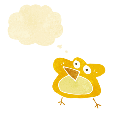 Bir insan tarafından çizilmiş düşünce baloncuklu komik Robin çizgi filmi.