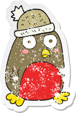 Bir insan tarafından çizilmiş bir karikatürün gerilimli retro etiketi.