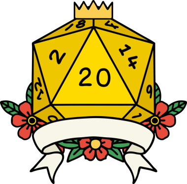 Retro Dövme Biçimi Doğal 20 kritik vuruş D20 zar bir insan tarafından çizildi