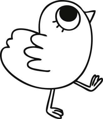 Bir insan tarafından çizilmiş tuhaf çizgi film sarı kuşu.